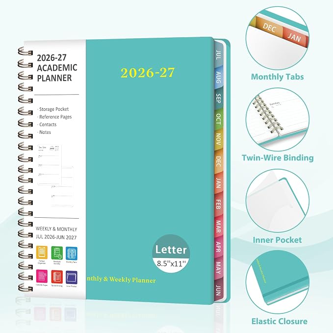 Planner 2026-2027, Weekly and Monthly Academic Year Calendar Planner, July 2026 - June 2027, Daily Agenda Book for Office School Supplies, Letter Size(8.5'' x 11'')