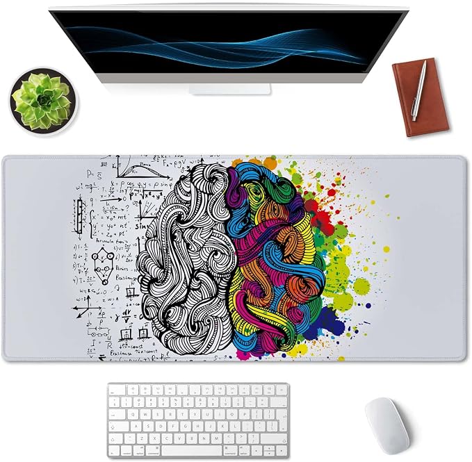 SSOIU Large Mouse Pad, Cute Desk Mat for Desktop, Women Girls Waterproof Gaming Mousepad, Left and Right Brain Computer PC Laptop Protector Writing Pads for School Office Home 35.5" x 15.7"