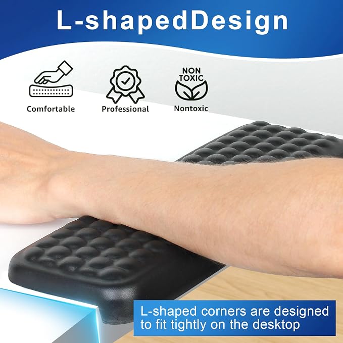 L-Shaped Desk EdgeRest, 2-Piece Set,Desk Elbow Pad, Ergonomic Design, Suitable for Desk and Table Edge, Memory Foam Material, Non-Slip and Wear-Resistant, Black Oval（Leather）