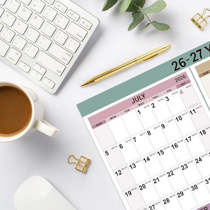 2026-2027 Yearly Wall Calendar - Jul. 2026 - Jun.2027, 34.4" x 22.8" (Open) | Wall Calendar 2026-2027 with Round Sticks, Thick Paper, Vertical