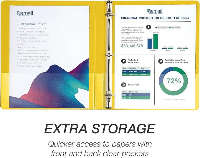 Samsill Durable 0.5 inch 3 Ring Binder, D Ring Binder, 100% Recycled Chipboard, Yellow