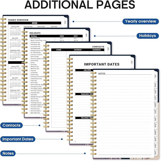 Planner 2026-2027, Academic Year Monthly and Weekly Calendar Planner, Jul 2026 - Jun 2027, Hardcover Teacher Student Planning Agenda book with Tabs, Perfect for School Office Supplies, 6.3" x 8.5" - Midnight Blooms