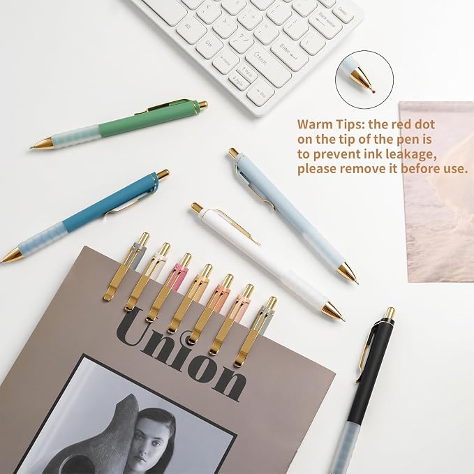 Linbsunne Ballpoint Pens Black Medium Point 1mm with Super Soft Grip Ball Point Pen for Men Women Retractable(gold-6x2 pcs)