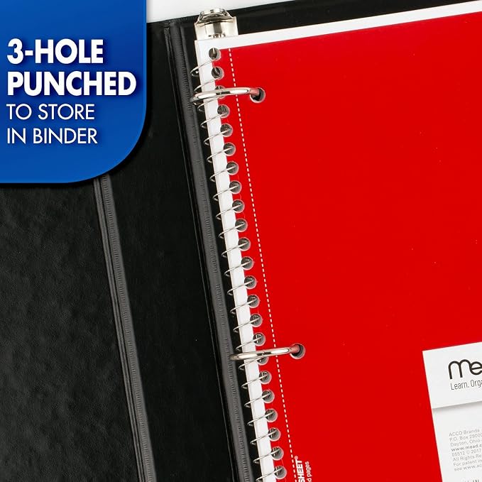 Mead Spiral Notebook, 1 Subject, College Ruled Paper, 7-1/2" x 10-1/2", 70 Sheets per Notebook, Colors Will Vary (73065) (Pack of 24)
