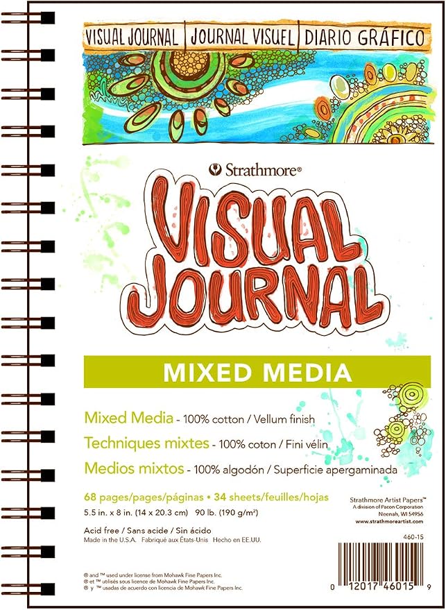 Strathmore Wire Bound Visual Journal, 90 lb. Mixed Media Paper, 5.5 X 8 inches, 34 Sheets (460-15)