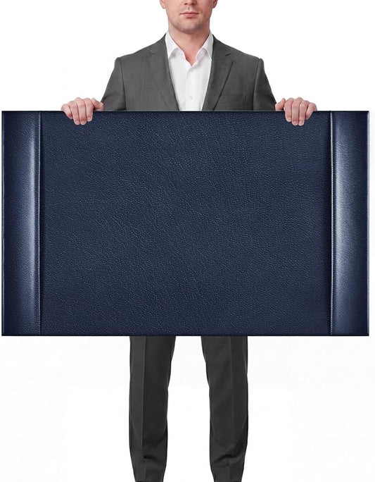 Leather Desk Pad Protector with Side Rails, Executive Office Desk Mat for Home Workspace, Writing Surface, Mouse & Keyboard Pad, Elegant Gift for Men Dad Husband(Blue,30 x 18 Inch)
