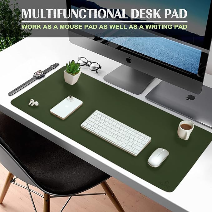 K KNODEL Small Office Desk Mat, Leather Mouse Pad (23.6"x13.8", Dark Green) | Desk Pad, Keyboard Pad, Computer and Laptop Mat, Desktop Protector and Cover, Writing Pad and Blotter for Home Office