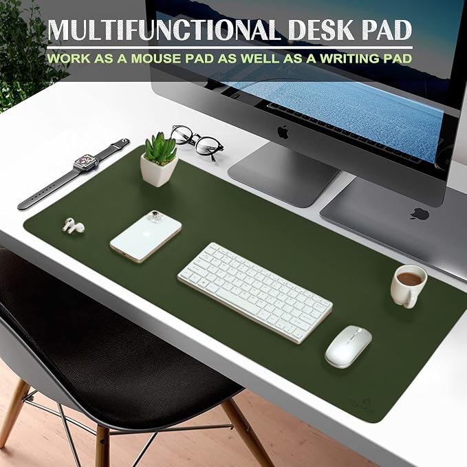 K KNODEL Extra Large Desk Mat, Leather Mouse Pad (35.4"x17", Dark Green) | Desk Pad, Keyboard Pad, Computer and Laptop Mat, Desktop Protector and Cover, Writing Pad and Blotter for Home Office