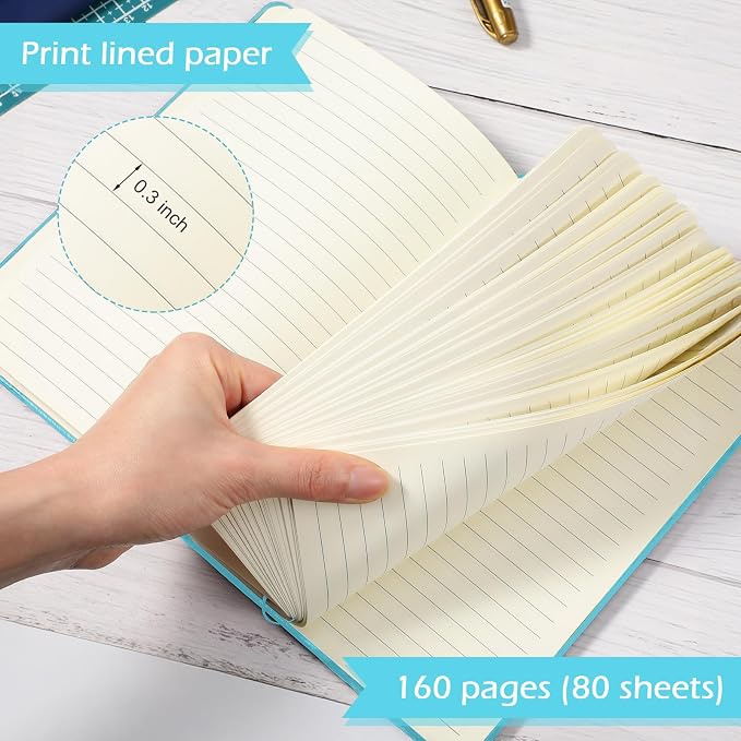 Honoson 20 Pack A5 Lined Journal Notebooks Hardcover Executive Notebook 5.5" x 8.3" PU Leather Wide Ruled Journals Bulk 160 Pages for Back to School Supplies Office Business Home (Emerald Blue)