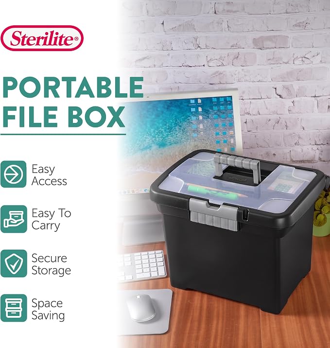 Sterilite Portable Lockable File Box Organizer with Handle and Clear Lid (8 Pack)