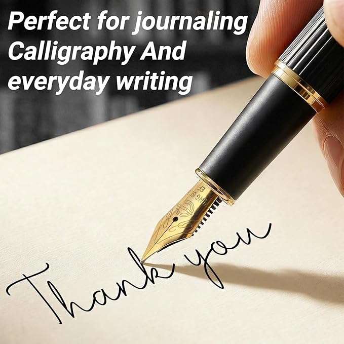 Fountain Pen,Elegant Fountain Pens with 2 Nib(F/EF) 8 black ink cartridges,Fancy Pen for Journaling and Calligraphy,Nice Pens for Writing,Calligraphy Pen,Writing Pen Gift box (Black)