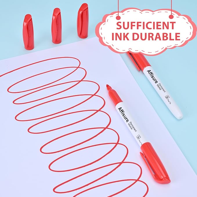 Red Permanent Markers Bulk, 75 Count, Quick Drying and Fade Resistant, Fine Point Marker works on Paper, Plastic, Metal, Wood, Perfect for Classroom, Home, Office