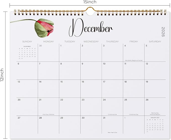 2026-2027 Wall Calendar, Jokotha 18 Monthly Calendar Runs from January 2026 to Jun 2027, 15" x 12", Wirebound, Monthly Planner for Home & Office Organization