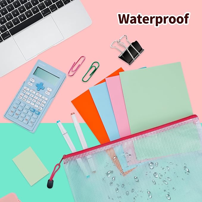 UMETDO 24pcs Mesh Zipper Pouch Bags - 8 Sizes Plastic Pouches for Organization, Mesh Bags With Zipper, Waterproof Clear Travel Pouches, File Bag for Office Supplies