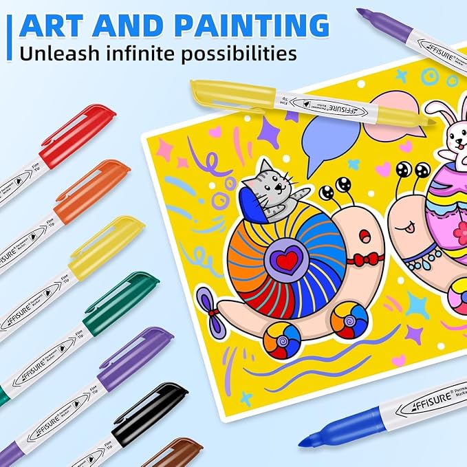 12 Colors Permanent Markers， 84 Pack colored marker sets, Assorted Colors Marker，Fine Point， Permanent Markers Bulk, Fast Dry, Waterproof, work on Plastic, Glass, Metal, Wood and Stone