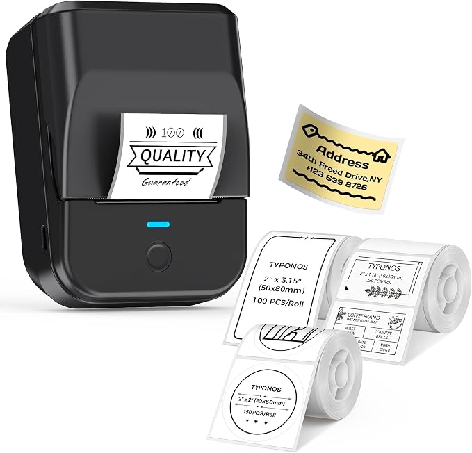 PM240 Label Maker Machine with 3 Tapes, Label Printer Black, Set 2 | 2'' Bluetooth Thermal Sticker Label Maker for Small Business, Home, School, Office Safety Label Maker with Multiple Templates