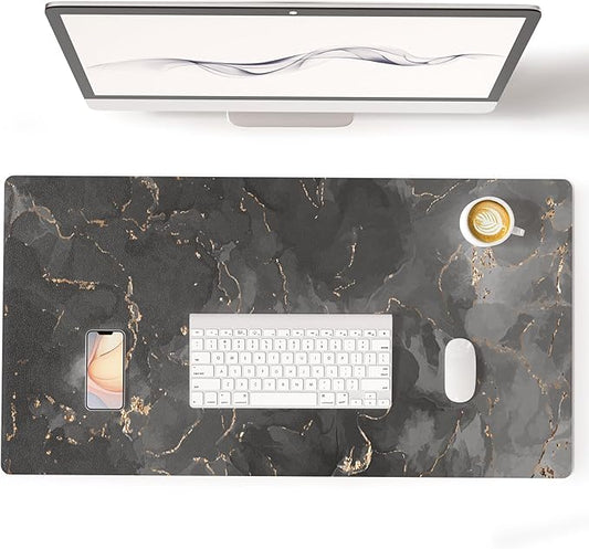 Colorful Star Black Marble Large PU Leather Mouse Pad, 31.5" x 11.8" | Waterproof Non-Slip Computer Gaming Desk Mat, XXL PC Laptop Protector Pads, Desk Writing Pads for Office Home