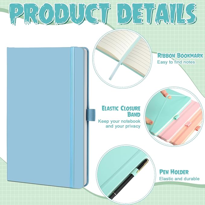 Laumoi 14 Pack Hardcover Journal Notebooks Bulk A5/A4/B5 Journaling Notebook Wide Ruled PU Leather Ruled Lined Journals with Pen Holder for School Business Work Writing (Rococo Color,A5)