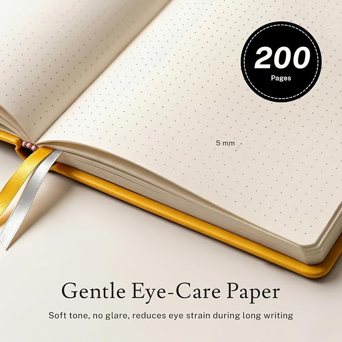 PAGELYST Dotted Journal Notebook, 200 Pages,4 Pack Leather Bullet Journal for Women Men, A5 Medium 5.7'' x 8.3'', 100 GSM Thick Paper for Journaling, Planning, Tracking (Yellow)