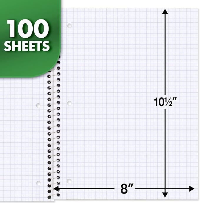 Mead Spiral Notebook, 1 Subject, Graph Ruled Paper, 7-1/2" x 10-1/2", 100 Sheets, Amethyst Purple (05676BA7)
