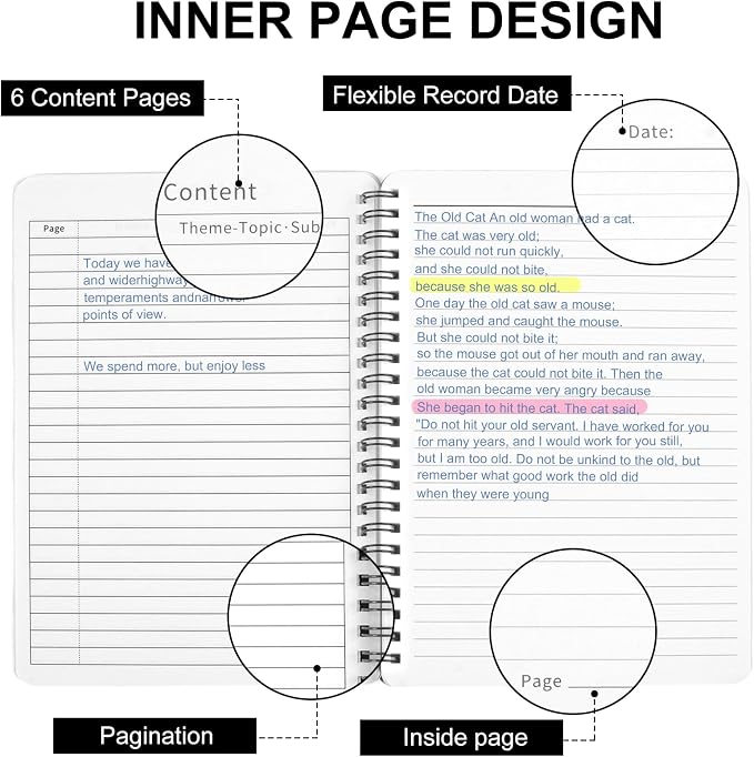 Utron Spiral Notebook For Women & Men, 2PCS Spiral Journal Notebooks, 5.9 x 8.3” College Ruled Notebook For Work Notes, Journal Writing, And Daily Life Entries (Black)