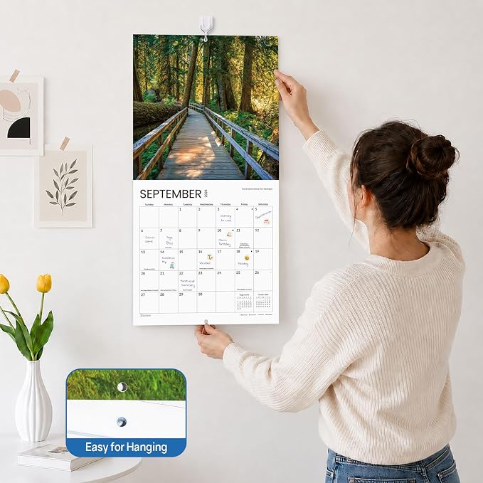 SUNEE Calendar 2026-2027 for Wall, 2027 Large Wall calendar 12x12 Inches with 16 Months from September 2026 to December 2027, Thick Glossy Paper, 12" x 24" (Open), Pathway