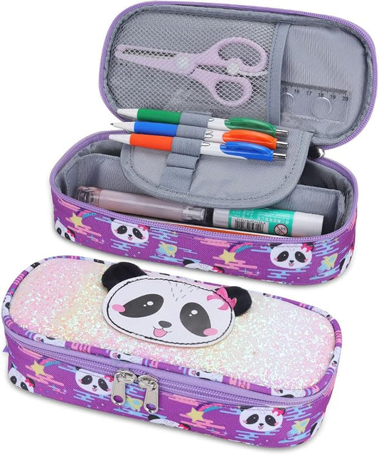 RHCPFOVR Kids Pencil Case for Girls-Soft Zipper Large Capacity Pencil Pouch for Girls Pencil Case for School Pencil Bag for Toddler (Purple-Panda)