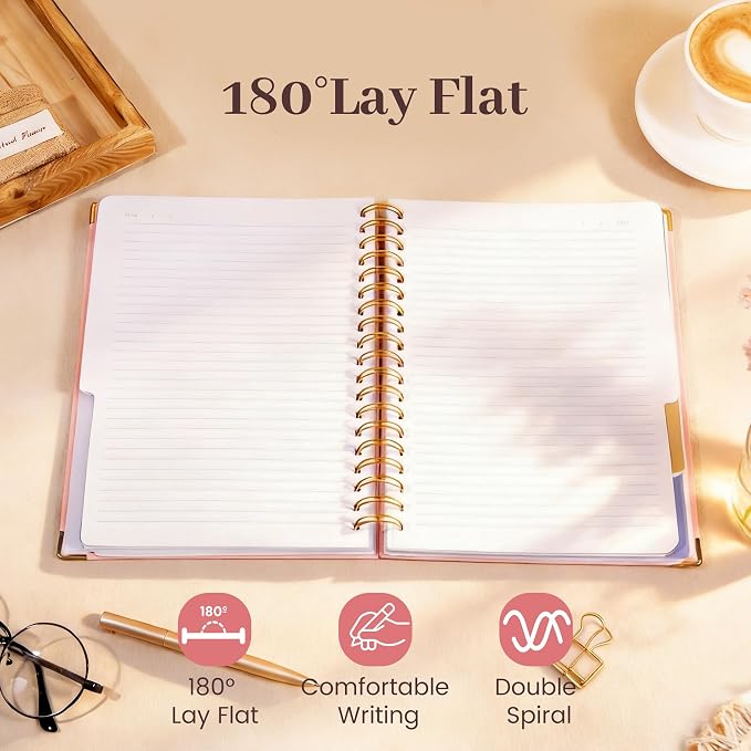 Yoment Hardcover Spiral Notebooks for Work School, B5 Journal Notebook with Tabs Dividers, Multi 5 Subject Notebook College Ruled, 240 Pages Lined Journal for Women, Pink