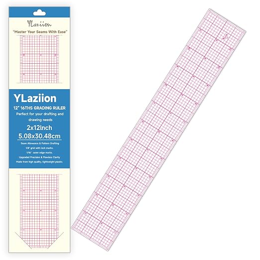 YLaziion Clear Ruler for Sewing 2x12 Inch Grid Graph Ruler 1.4mm Thick PVC | Transparent Sewing Ruler, Pattern Grading Making, Clear Flexible Plastic Graphing Ruler, Quilting & Crafts Measuring Tool