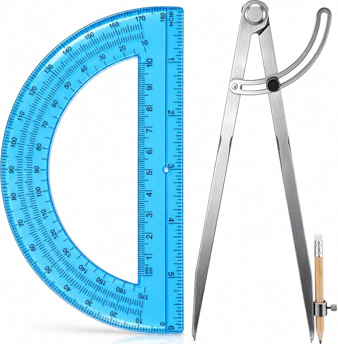 Zonon Professional 12 Inch Large Compass with Wing for Woodworking and 6 Inch Protractor Set, Pencil Compass for Geometry Math Carpenter, Drafting, Drawing Tool (Blue)