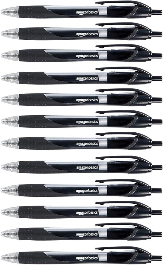 Amazon Basics Retractable Gel Ink Pens for Note-Taking and Office Writing, Fine Point 0.7mm, Smooth Writing, Black, 12-Pack