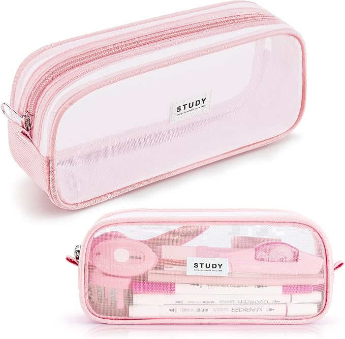 KALIDI Grid Mesh Pencil Case Large Capacity Pencil Case Big Pencil Pouch With Zipper Simple Stationery Bag Aesthetic Pen Bag for School Teen Girl Boy Multi-Purpose bag for office Men Women