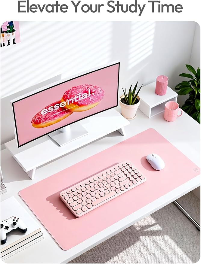 YSAGi Leather Desk Protector, Office Mat, Large Mouse Mat, Non-Slip PU Leather Blotter, Laptop Pad, Waterproof Writing Pad for Office and Home (Light Pink, 47.2" x 23.6")