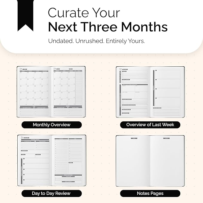 Panda Planner Classic A5 Undated Daily Planner 2026-2027, 8.25 x 5.75 Black | Hourly schedule, to do list, habit tracker, gratitude journal, quarterly layout, 100 GSM paper