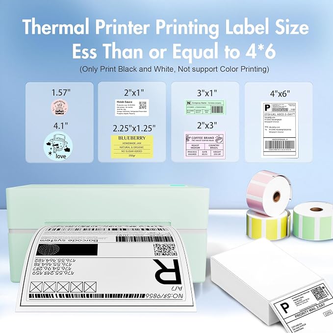 Thermal Shipping Label Printer 4x6 Bluetooth Label Maker for Small Business | Wireless Mailing Shipping Printer for USPS UPS Amazon Shopify Etsy - Compatible with iPhone Android Windows & Mac (Green)