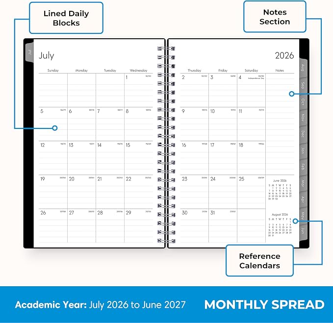 Blue Sky 2026-2027 Weekly and Monthly Academic Year Planner Calendar, July 2026 - June 2027, 5" x 8", Flexible Cover, Wirebound, Laminated Tabs, Enterprise