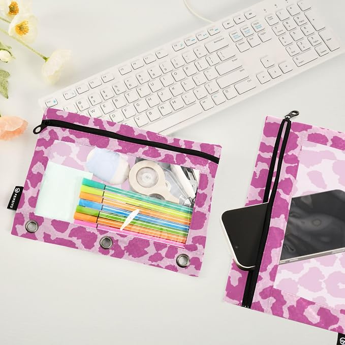 Leopard Pencil Pouches for 3 Ring Binder 2 Pack | Binder Pencil Case With Zipper Reinforced GrommetsPencil Bags for Office Organizers