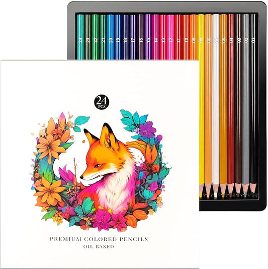 FUNLAVIE 24 Count Colored Pencils for Adult Coloring Books, Coloring Pencil Set for Adults, Soft Core Drawing Pencils for Sketching, Blending, Layering & Shading, Art Supplies for Artists