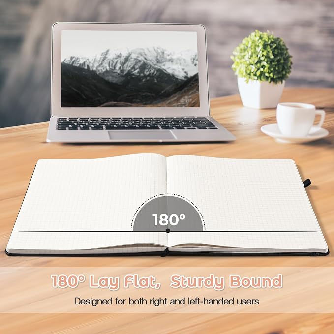 3 Pack Graph Paper Notebook, Hardcover Notebook 8.5 x 11, Grid Notebook Journal for Women, Men, Large Leather Journals for Writing, Thick Paper, A4 Notebooks for Work, School Supplies, Engineering