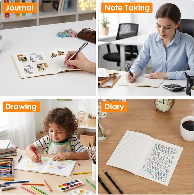 LABUK 5pcs A5 Composition Notebook Journals, Kraft Lined Notebooks Bulk, 5 Colors 60 Pages for Journaling, Writing, School, Office, Kids Gift