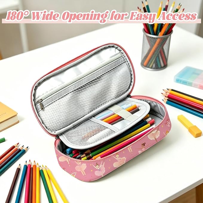 Ballet Dancer Pencil Case for Girls, Large Capacity Kids Pencil Box with Zipper, Ballet Gifts for Girls, Portable Pen Pouch Bag for Office School Travel