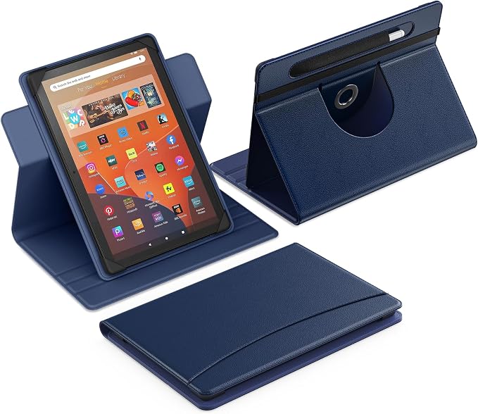 MoKo for Universal 11 inch Android Tablet Case with Pen Holder, Indigo | Fits All 9.6-11 inch Tablets, Slim 360 Degree Rotating Cover, Multi-Angle Stand, Front Pocket, No fit iPad/NO back opening