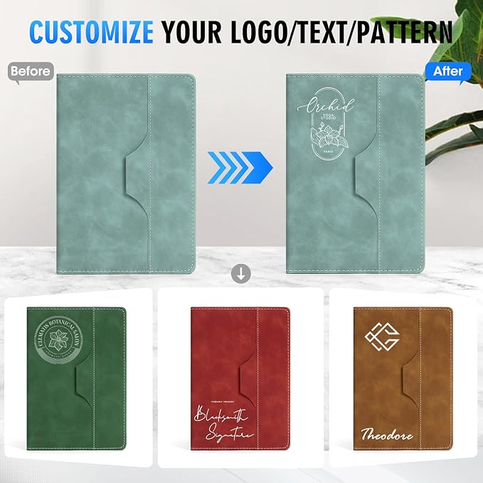 ENOMY Personalized Notebook Journal & 10 PC Pens Set Custom Notebook with Pen 240 Pages A5 Hardcover Journal for Men Women Leather Notebook for Work College Graduation Gifts, Green