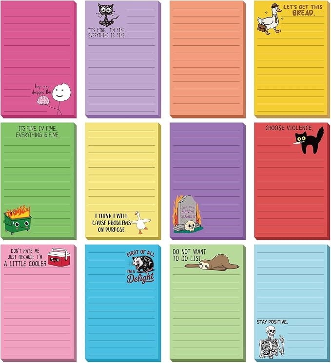 12 Pack Funny Notepads, 5x3 Inches Sarcastic Note Pads Memo Fun Office Gifts for Coworkers Work Women Men Employee Teacher Boss Desk Accessories Gifts(Funny,Multicolor)