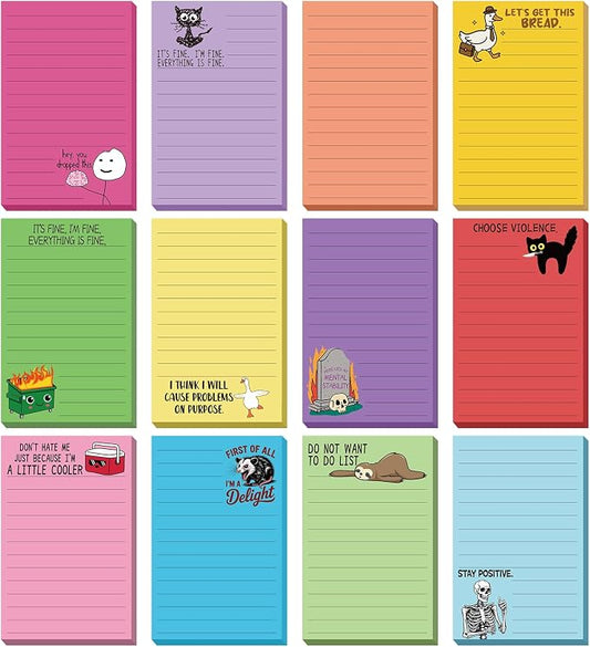 12 Pack Funny Notepads, 5x3 Inches Sarcastic Note Pads Memo Fun Office Gifts for Coworkers Work Women Men Employee Teacher Boss Desk Accessories Gifts(Funny,Multicolor)