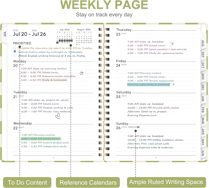 Planner 2026-2027, Weekly and Monthly Academic Year Calendar Planner, July 2026 - June 2027, Daily Agenda Book for Office School Supplies, A5(6.3'' x 8.5'')