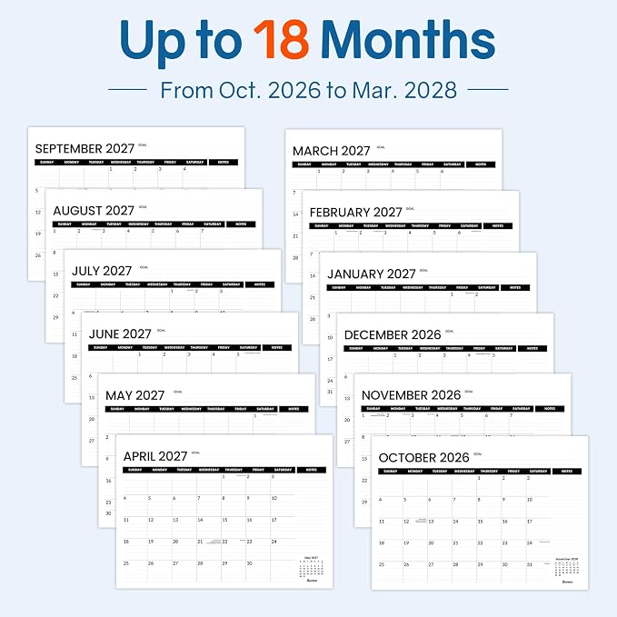 SUNEE Desk Calendar 2026-2027 3 Packs - 18 Month Calendar Oct 2026 - Mar 2028, 17" x 12" Desktop Calendar with Notes, for Planning, Organizing in Family, School or Office - Black 2026-2027 Calendar