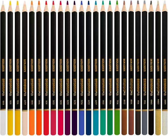 Kores - Kolores Selection: 24 Coloured Pencils for Adults & Artists, FSC wood with Soft Lead, Triangular Shape, Premium Arts and Hobby Supplies, Set of 24 Assorted Colours in metal case