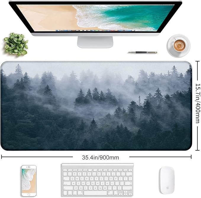 Gray Forest Mouse Pad with Seam Edge Design, Non Slip Rubber Keyboard Pad | Large Extended Mouse Pad; Full Desk Coverage; Waterproof Coating; Stable Anti-Slide Base For Gaming, Office, Study Daily Use