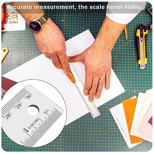 Metal Ruler 6 Inch 12 Inch Stainless Steel Metal Ruler with Cork Backing, Non-Slip Rulers with Inch and Centimeters, Straight Edge Cork Base Rulers for Student School Office Drafting Tools